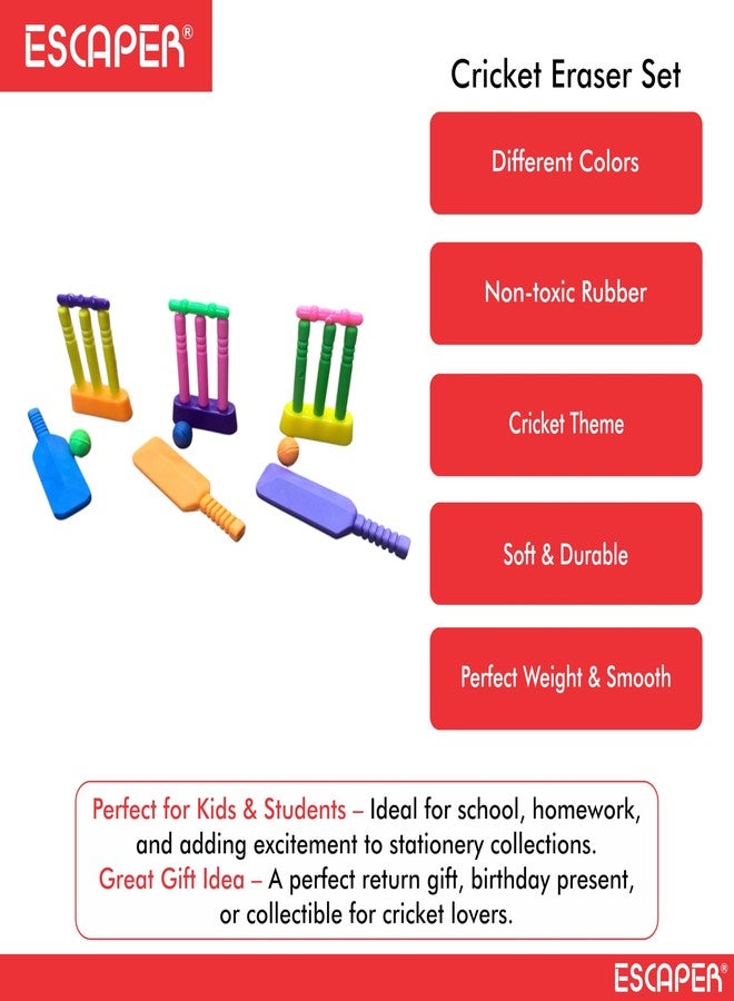 ESCAPER مجموعة ممحاة الكريكيت للأطفال من إسكيبر، ألوان متنوعة، ممحاة مطاطية غير سامة مع مضرب وكرة وويكيت وحامل، أدوات مدرسية ممتعة، هدية تذكارية لأعياد الميلاد - Image 5